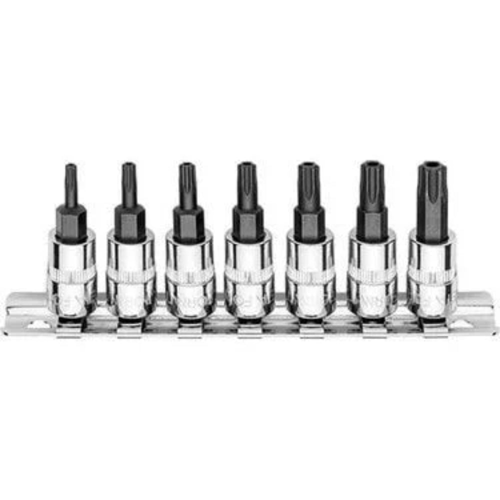 C08S-RTR7  7 Piece 1/4" Drive TORX Tamper Proof Socket Set  on Metal Clip Rail