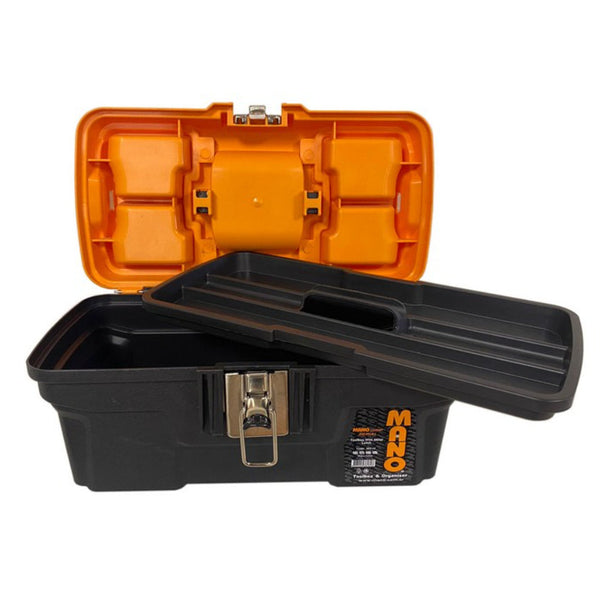 شنطة عدة بلاستيك هيفي ديوتي قفل معدن بحوافظ علوية 13 بوصة مقاس 334×187×147 مم ماركة مانو صناعة تركي