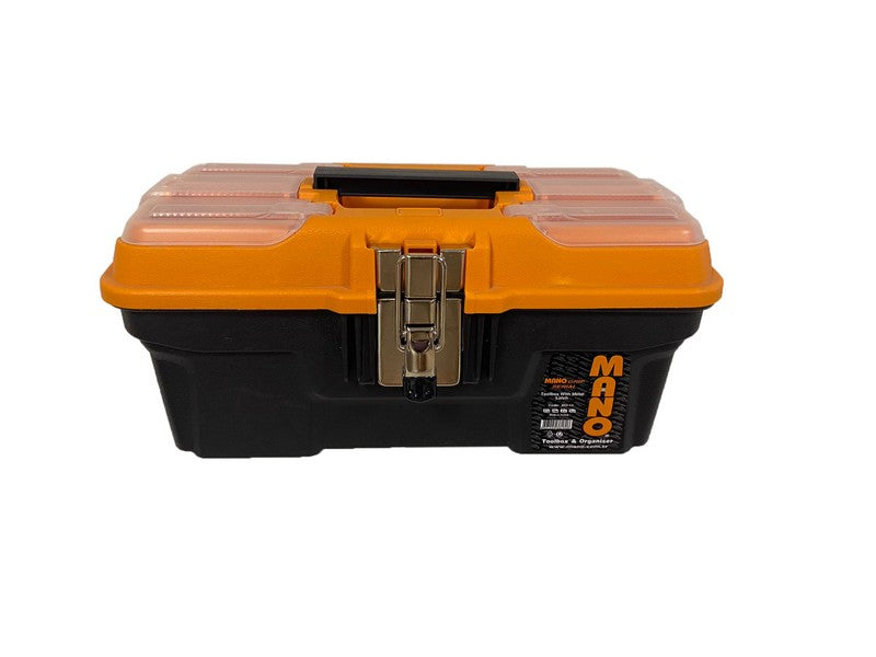 شنطة عدة بلاستيك هيفي ديوتي قفل معدن بحوافظ علوية 13 بوصة مقاس 334×187×147 مم ماركة مانو صناعة تركي