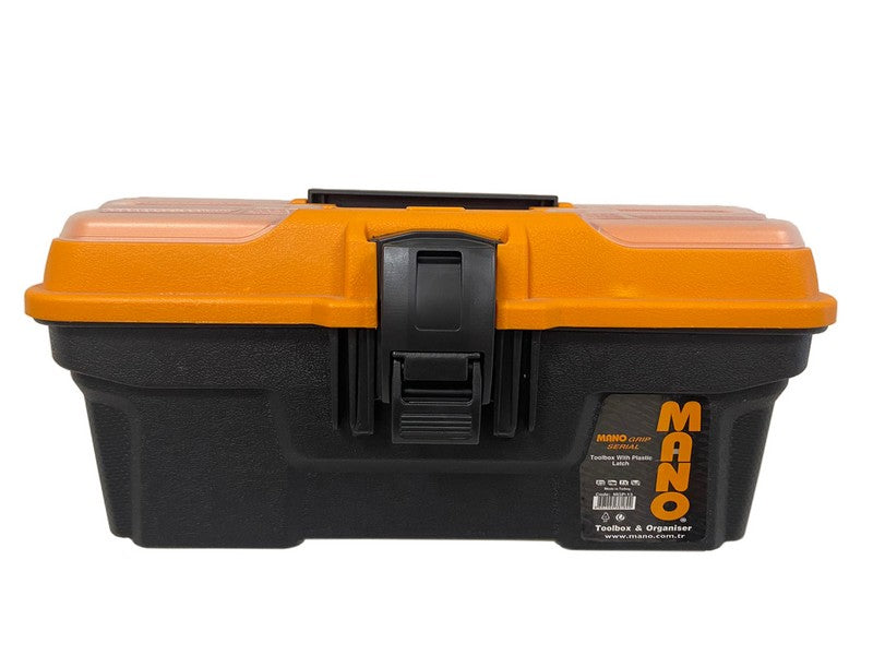 شنطة عدة بلاستيك هيفي ديوتي قفل بلاستيك بحوافظ علوية 13 بوصة مقاس 334×187×147 مم ماركة مانو صناعة تركي