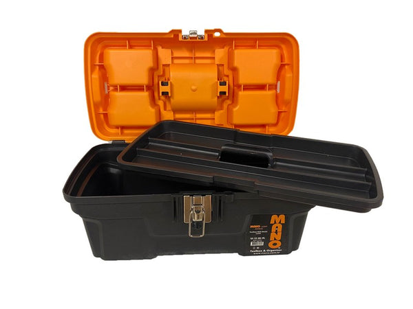 شنطة عدة بلاستيك هيفي ديوتي قفل معدن بحوافظ علوية 16 بوصة مقاس 239×434×194 مم ماركة مانو صناعة تركي