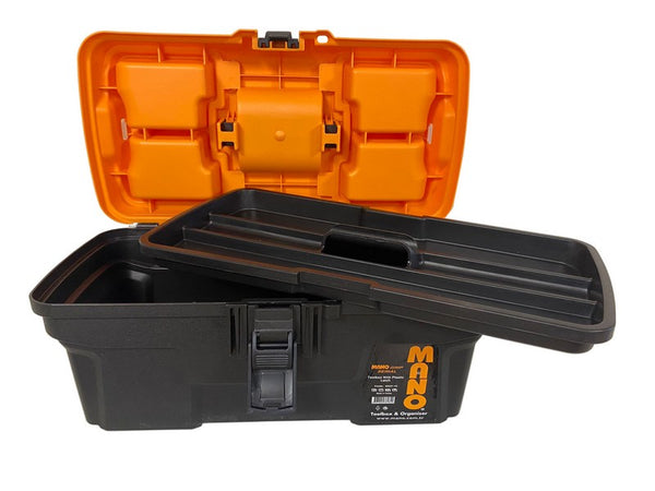 شنطة عدة بلاستيك هيفي ديوتي قفل بلاستيك بحوافظ علوية 16 بوصة مقاس 434×239×194 مم ماركة مانو صناعة تركي