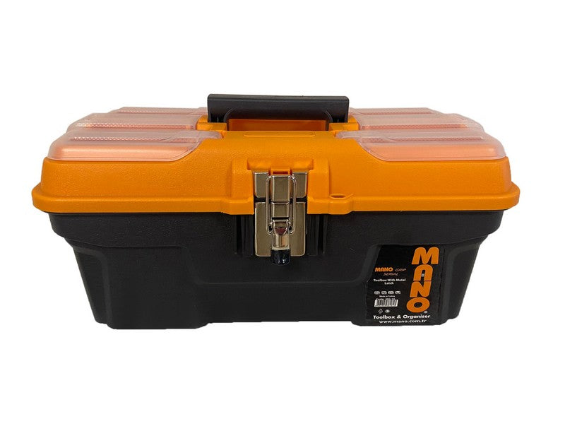 شنطة عدة بلاستيك هيفي ديوتي قفل معدن بحوافظ علوية 16 بوصة مقاس 239×434×194 مم ماركة مانو صناعة تركي