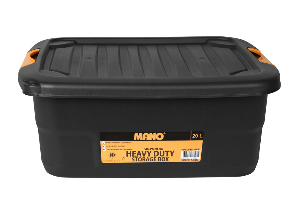 صندوق تخزين بلاستيك هيفي ديوتي بغطاء 21 لتر مقاس 390×506×200 مم ماركة مانو صناعة تركي