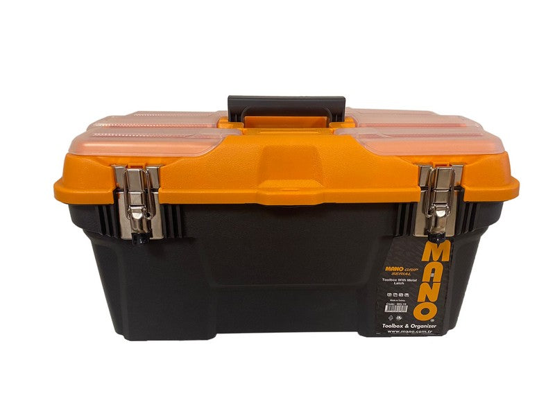 شنطة عدة بلاستيك هيفي ديوتي قفل معدن بحوافظ علوية 19 بوصة مقاس 263×494×250 مم ماركة مانو صناعة تركي