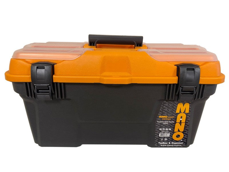 شنطة عدة بلاستيك هيفي ديوتي قفل بلاستيك بحوافظ علوية 19 بوصة مقاس 494×263×250 مم ماركة مانو صناعة تركي