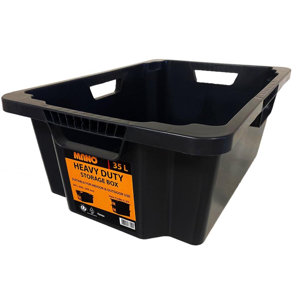 صندوق تخزين بلاستيك هيفي ديوتي مفتوح 35 لتر مقاس 406×602×215 مم ماركة مانو صناعة تركي
