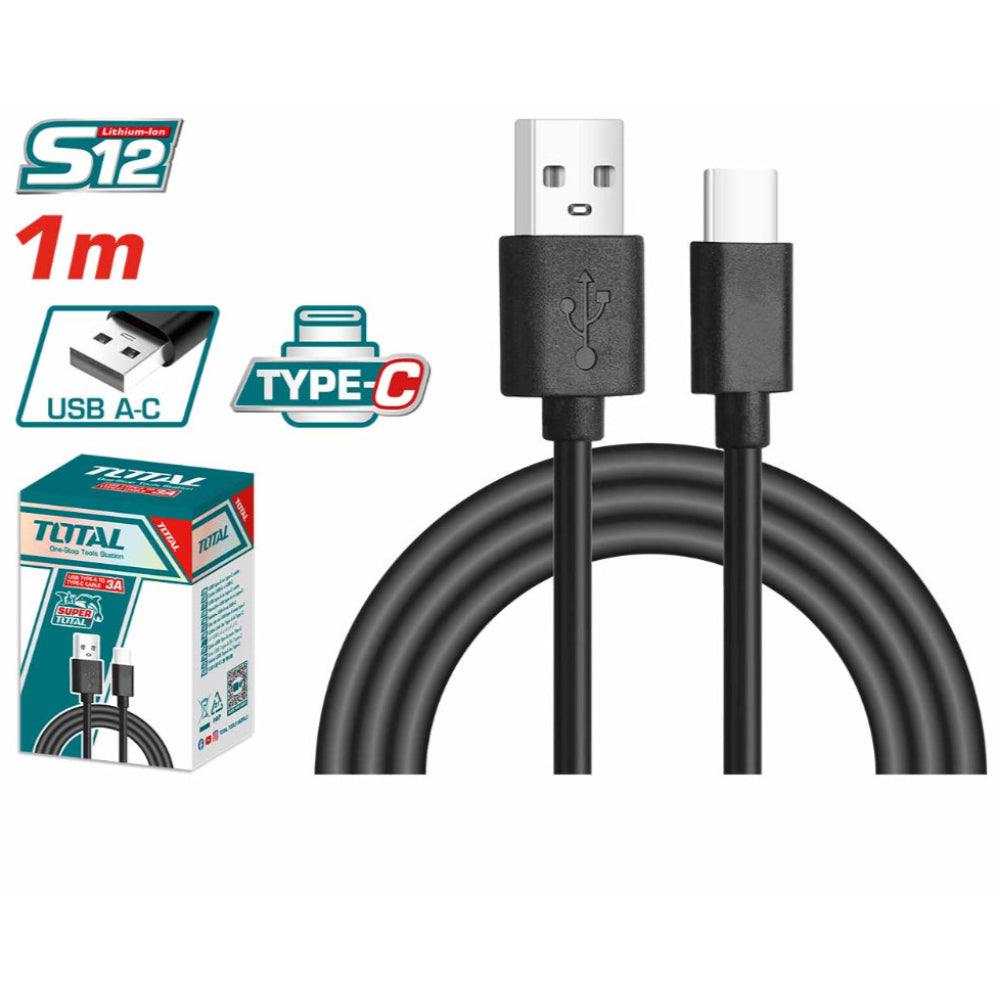 TIUCC01 _USB type A to type C cable-وصله كابل شاحن 12 فولت 1 متر توتال