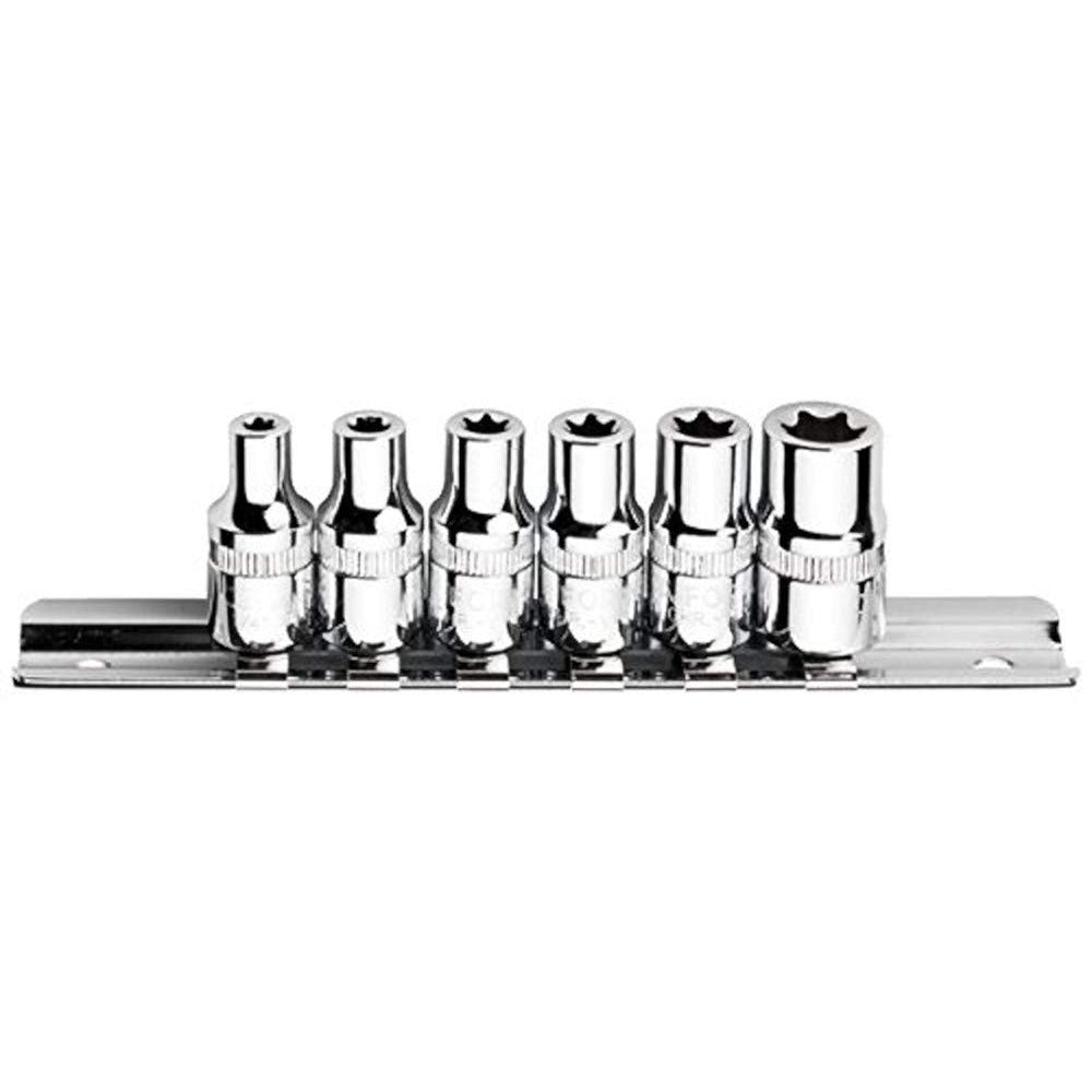 C06-R06  6 Piece 1/4" Drive E-TORX Socket Set  on Metal Clip Rail