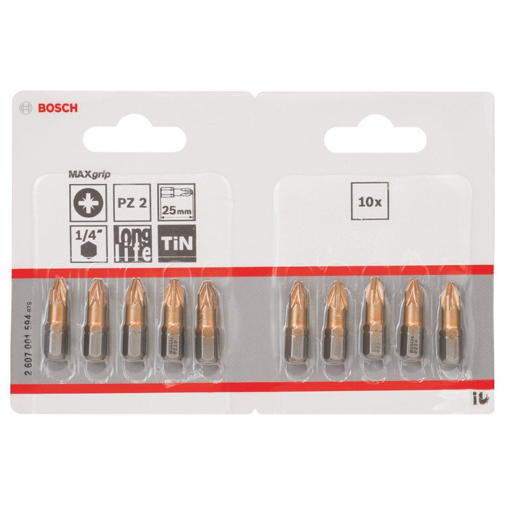 2607001594  تيتانيوم Pack of 10 screwdriver bits  PZ2-25 Max Grip Tin باكت سنون مفكات 10 قطع