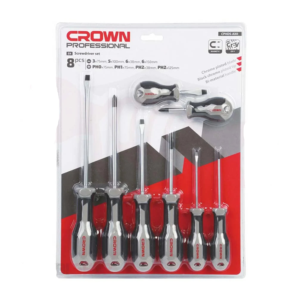 CPHDS-AX08  3x75  /  5x100  /  6x38  6x150/  PH0x75  /  PH1x75  PH2x38  /  PH2x125  طقم  مفك  8  قطعه