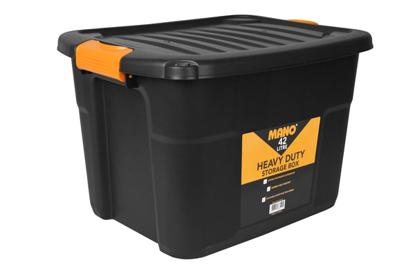 صندوق تخزين بلاستيك هيفي ديوتي بغطاء 42 لتر مقاس 500×390×335 مم ماركة مانو صناعة تركي