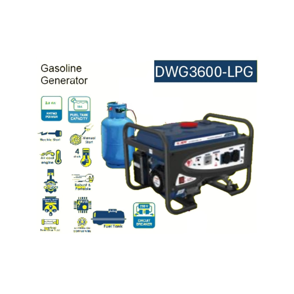 DWG3600-LPG مولد كهرباء 220 فولت بنزين بوتجاز مارش 2.5 - 2.8 كيلو وات