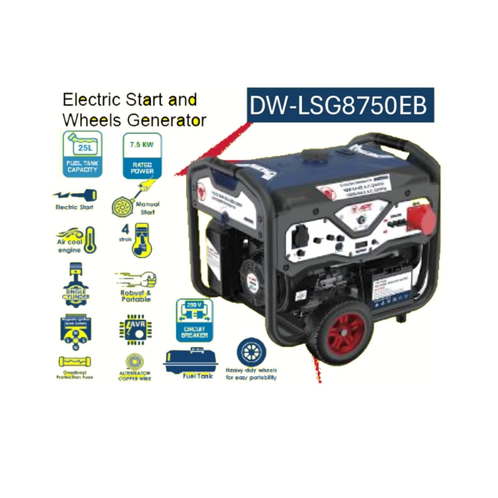 DW-LSG8750EB مولد كهرباء 220 فولت بنزين مارش / عجل 7.0 - 7.5 كيلو وات