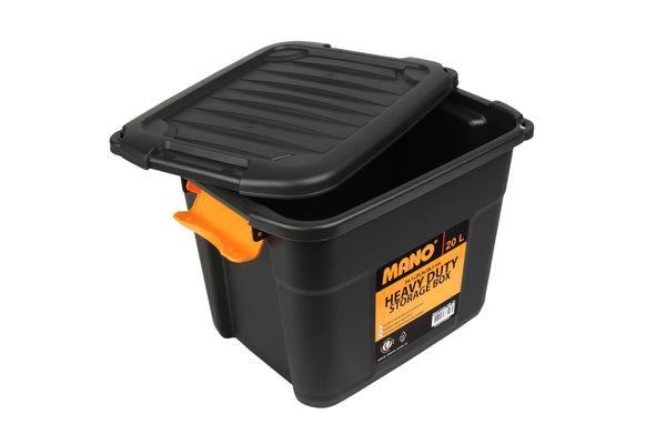 صندوق تخزين بلاستيك هيفي ديوتي بغطاء 20 لتر مقاس 390×298×283 مم ماركة مانو صناعة تركي