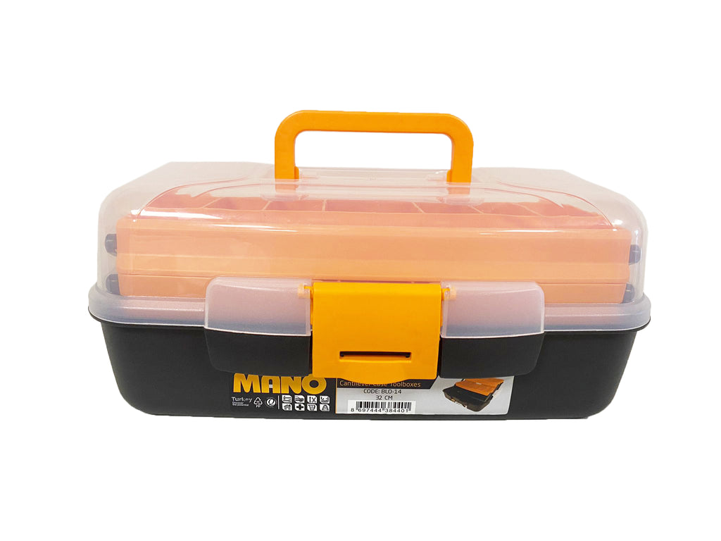 شنطة عدة بلاستيك بحوافظ علوية وادراج داخلية متحركة شفاف 14 بوصة مقاس 157×324×140 مم ماركة مانو صناعة تركي