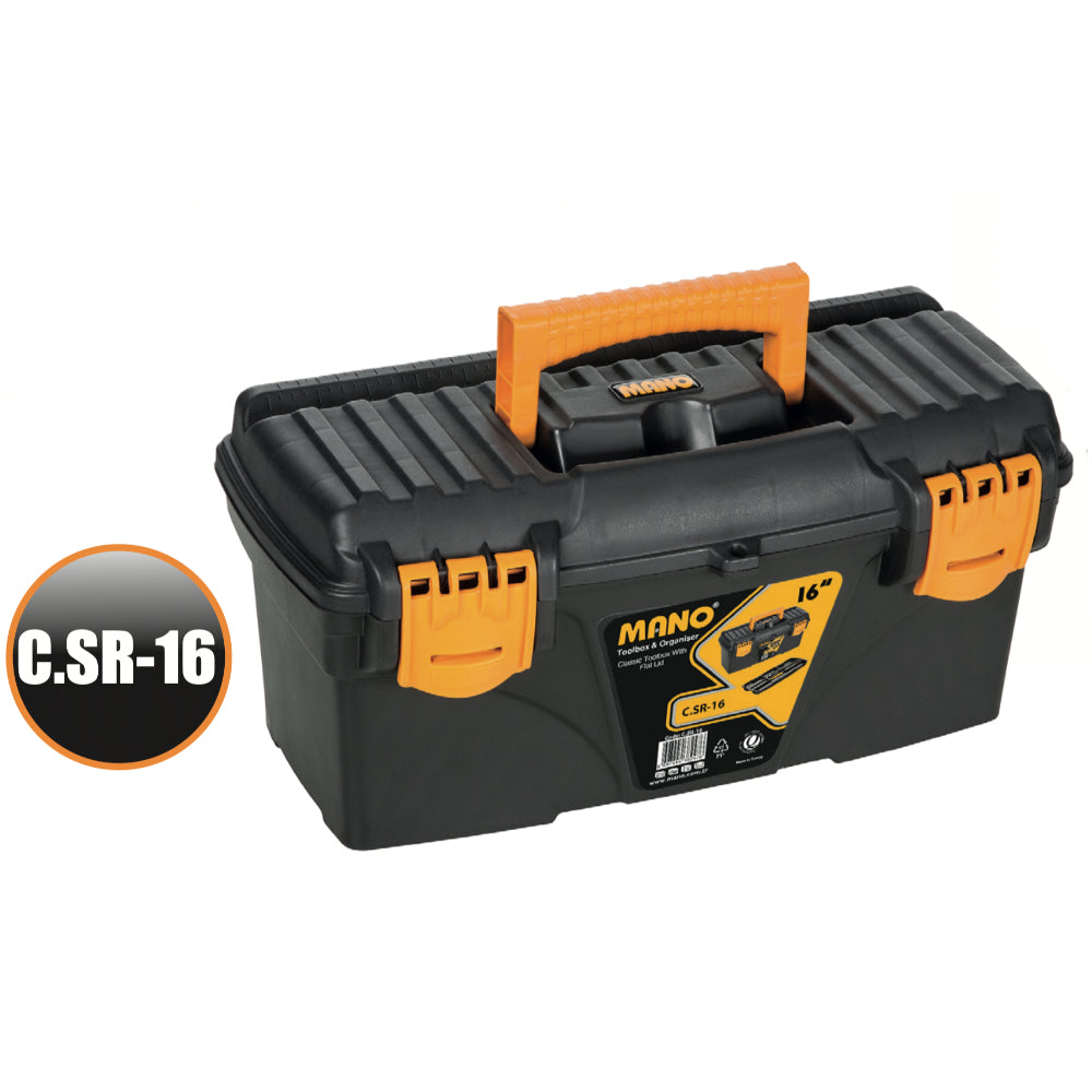 شنطة عدة بلاستيك لون اسود 16 بوصة مقاس 410×206×192 مم ماركة مانو صناعة تركي