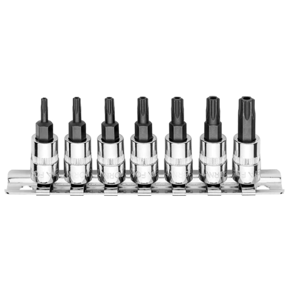 C08S-RTP7  7 Piece 1/4" Drive TORX IPR Socket Bit Set  on Metal Clip Rail