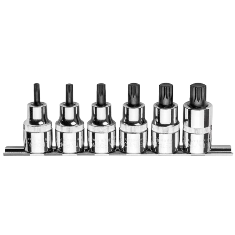 C28S-RX6  6 Piece 1/2بوصة  Drive XZN Socket Bit Set  Short   on Metal Clip Rail