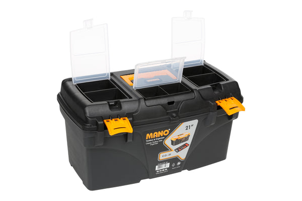 شنطة عدة بلاستيك بحوافظ علوية لون اسود 21 بوصة مقاس 533×291×272 مم ماركة مانو صناعة تركي