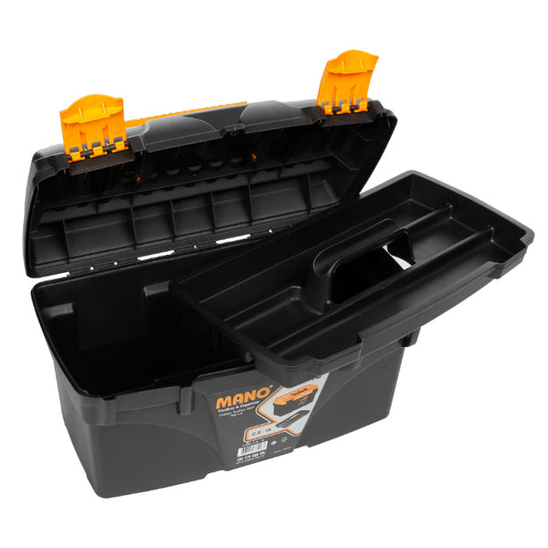 شنطة عدة بلاستيك لون اسود 18 بوصة مقاس 432×251×236 مم ماركة مانو صناعة تركي