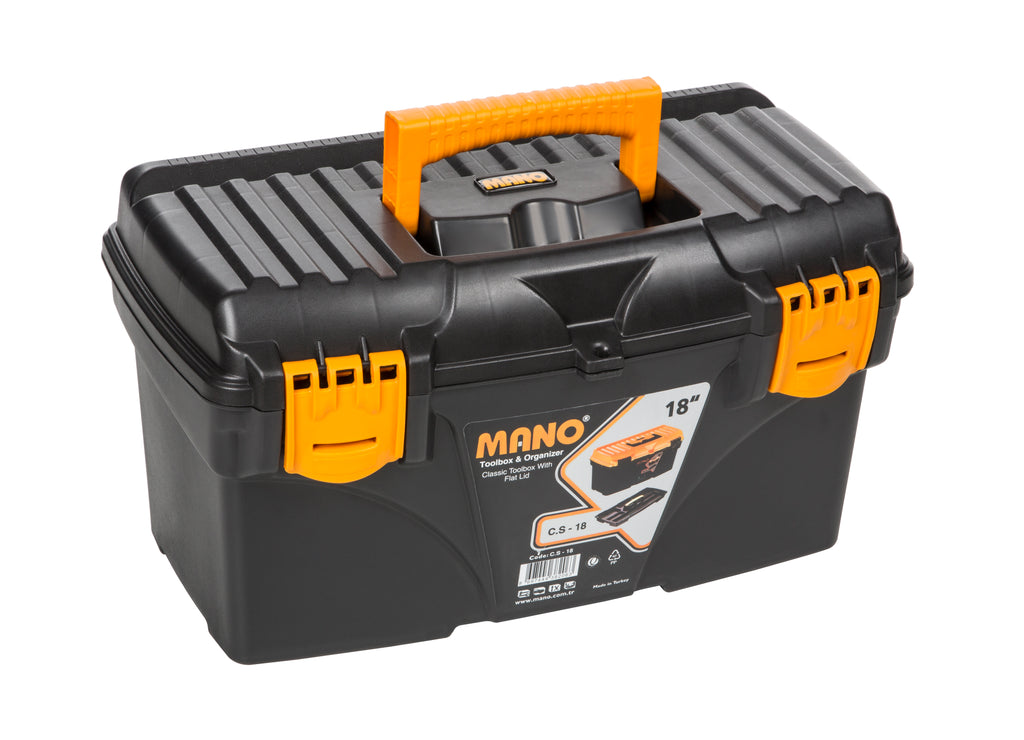 شنطة عدة بلاستيك لون اسود 18 بوصة مقاس 432×251×236 مم ماركة مانو صناعة تركي