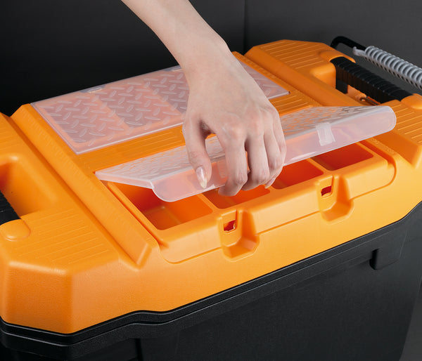 شنطة عدة بعجل وادراج علوية وداخلي نظام ترولي قفل معدن 28 بوصة مقاس 380×595×420 مم ماركة مانو صناعة تركي