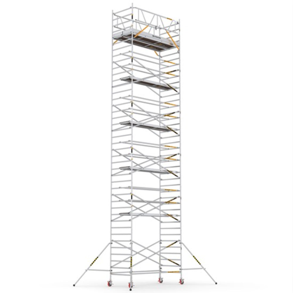 سقالة مواسير الومنيوم بعجل مقاس الطبلية 300×120 سم ارتفاع 10.9 متر وارتفاع بالعامل 12.9 متر وزن السقالة 442 كجم مع شهادات سيفتي صناعة تركي UltraTUBE-LN-SD-300
