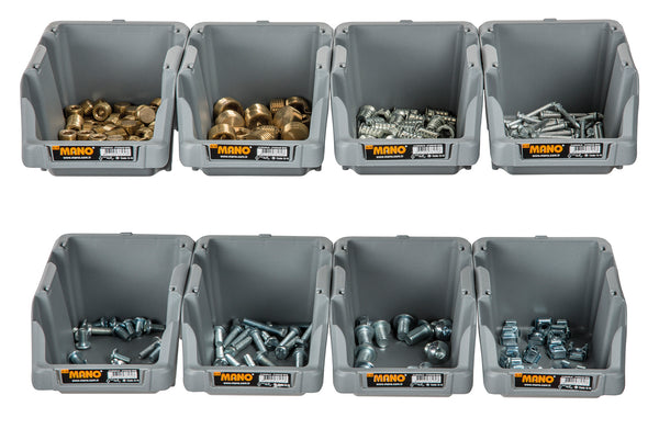 طقم 10 قطعة صندوق تخزين بلاستيك مفتوح لون رصاصي رقم 10 مقاس 103×165×75 مم ماركة مانو صناعة تركي