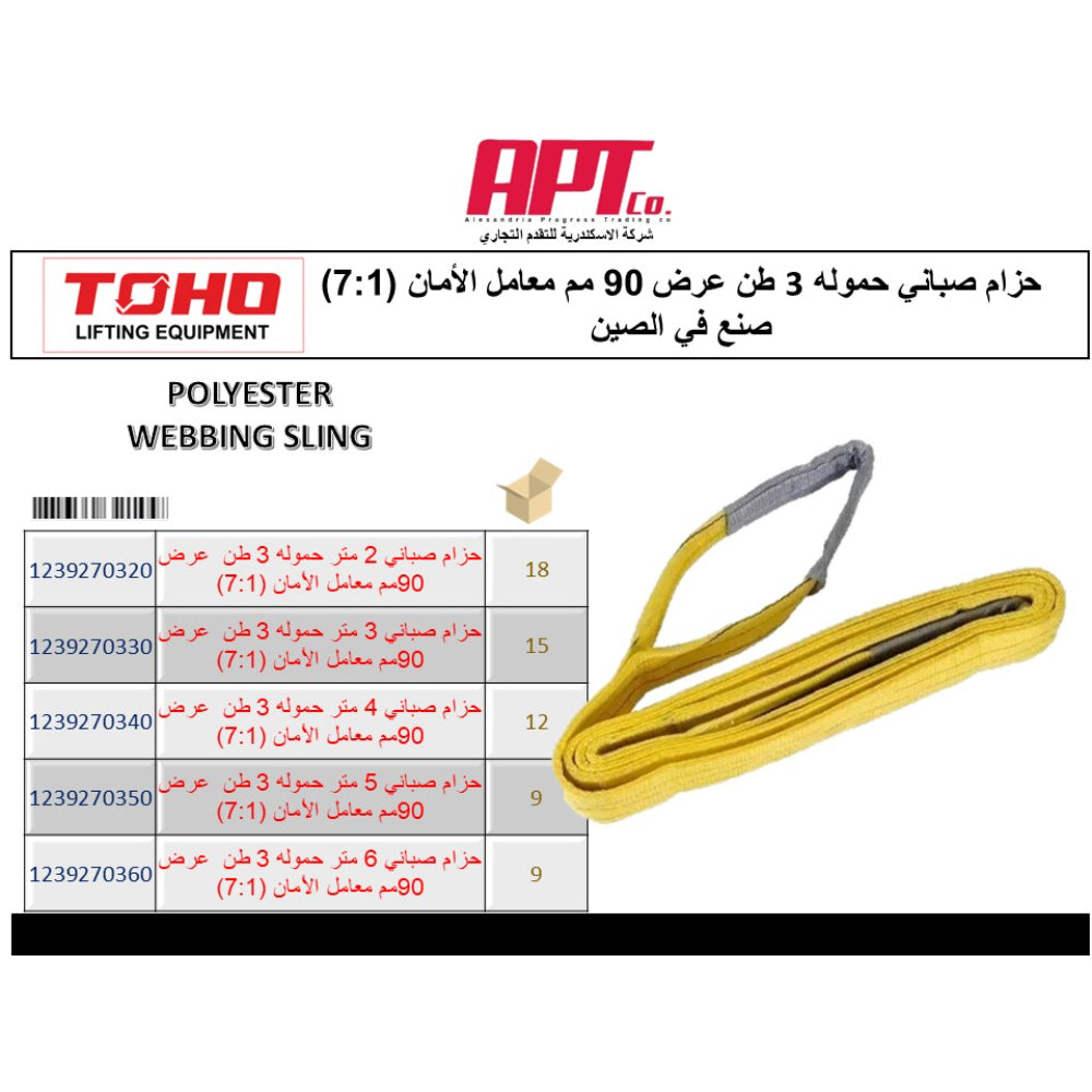 WEBBING SLING 3Tx5M  1 - 7 حزام صباني 5 متر حموله 3 طن عرض 90 مم معامل الأمان