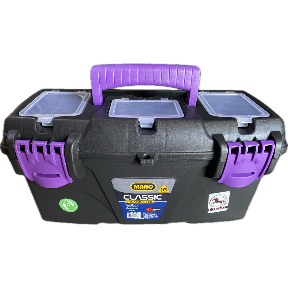 شنطة عدة بلاستيك بحوافظ علوية لون بنفسجى (Electric Purple) 16 بوصة مقاس 410×206×192 مم ماركة مانو صناعة تركي