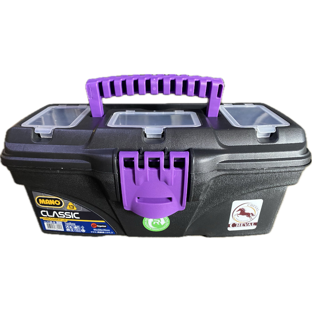 شنطة عدة بلاستيك بحوافظ علوية لون  بنفسجى (Electric Purple) 13 بوصة مقاس 320×165×135 مم ماركة مانو صناعة تركي