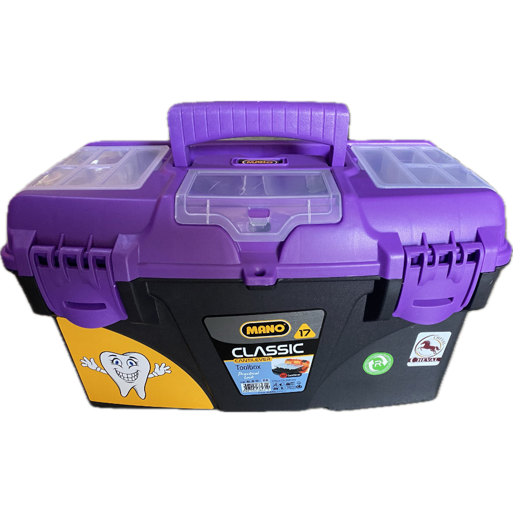 شنطة عدة بلاستيك بحوافظ علوية وادراج داخلية متحركة 17 بوصة لون بنفسجي (Electric Purple) مقاس 434×250×238 مم ماركة مانو صناعة تركي