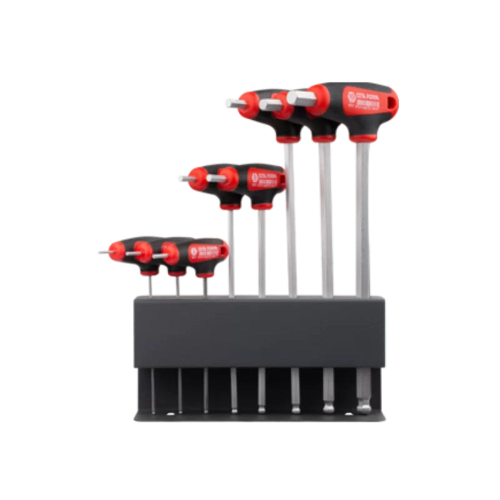 K99-11-M08  8 Piece T-Handle Ball End Hexagon Key Set  on Metal Stand