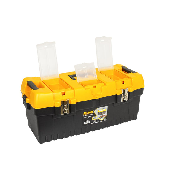 شنطة عدة بلاستيك قفل معدن بحوافظ علوية 26 بوصة مقاس 710×315×290 مم ماركة مانو صناعة تركي