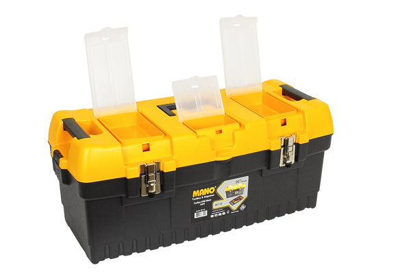 شنطة عدة بلاستيك قفل معدن بحوافظ علوية 26 بوصة مقاس 710×315×290 مم ماركة مانو صناعة تركي