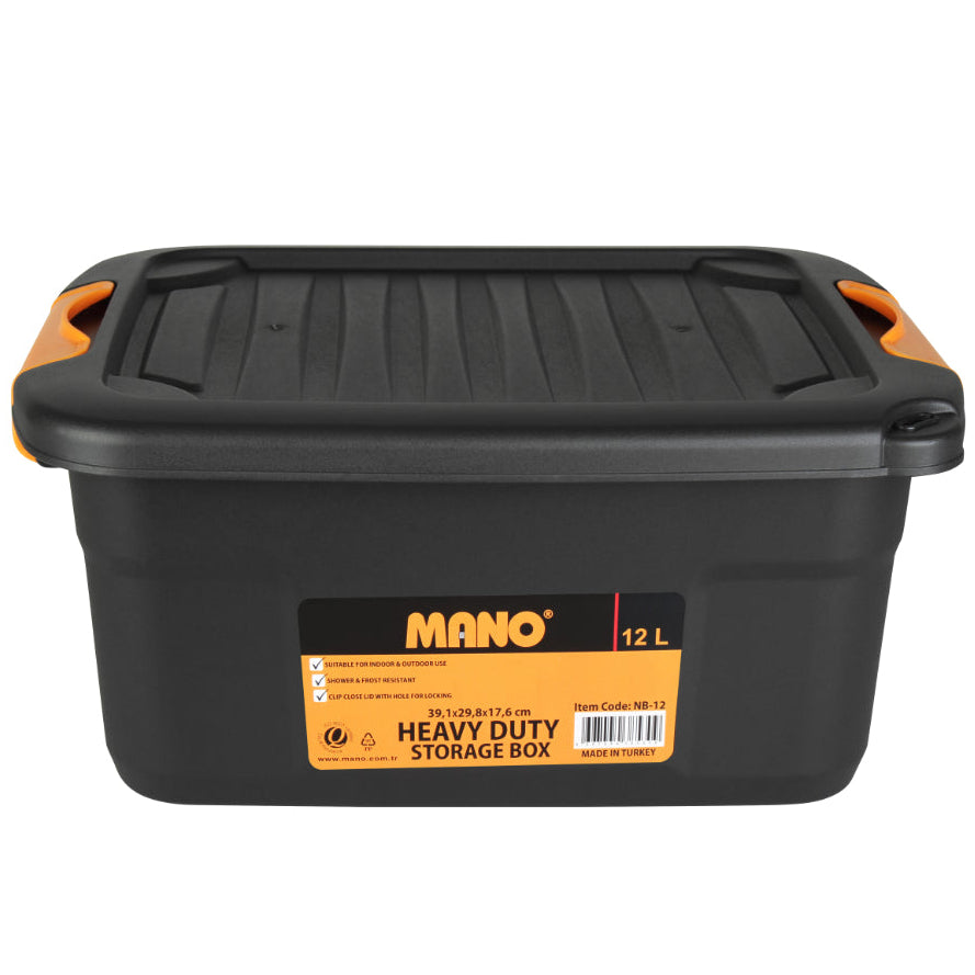 صندوق تخزين بلاستيك هيفي ديوتي بغطاء 12 لتر مقاس 391×298×176 مم ماركة مانو صناعة تركي