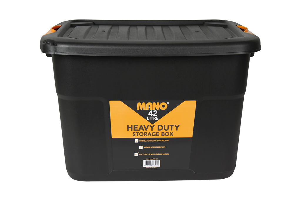 صندوق تخزين بلاستيك هيفي ديوتي بغطاء 42 لتر مقاس 500×390×335 مم ماركة مانو صناعة تركي
