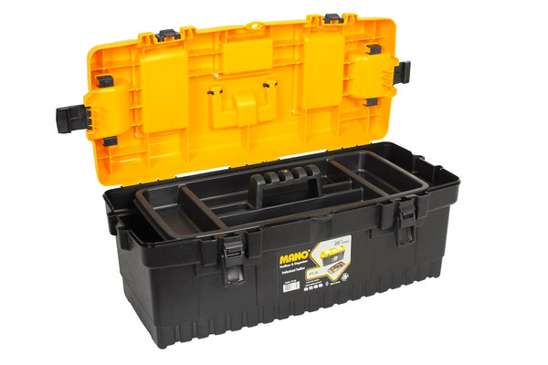 شنطة عدة بلاستيك قفل بلاستيك بحوافظ علوية 26 بوصة مقاس 710×315×290 مم ماركة مانو صناعة تركي