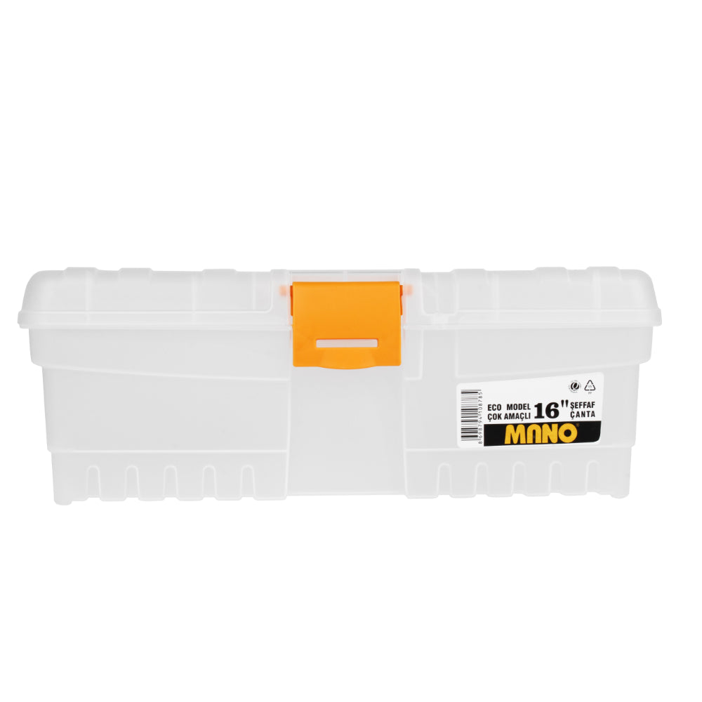 شنطة عدة بلاستيك اقتصادي شفاف 16 بوصة مقاس 470×205×147 مم ماركة مانو صناعة تركي