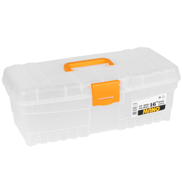 شنطة عدة بلاستيك اقتصادي شفاف 16 بوصة مقاس 470×205×147 مم ماركة مانو صناعة تركي