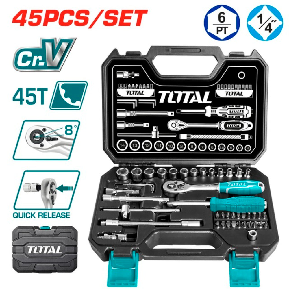 THT421441  طقم لقم رباط  2/1" - 4/1 " علبة بلاستيك راتشة 44 قطعة توتال