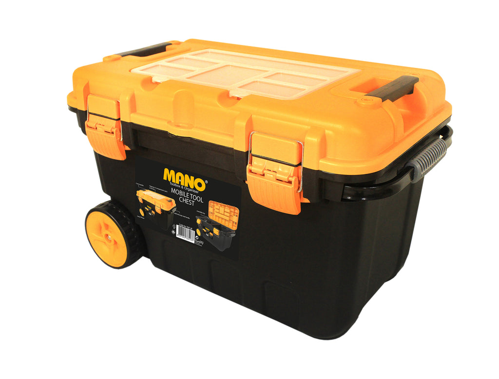 شنطة عدة بعجل وادراج علوية وداخلي نظام ترولي قفل بلاستيك 28 بوصة مقاس 380×646×415 مم ماركة مانو صناعة تركي