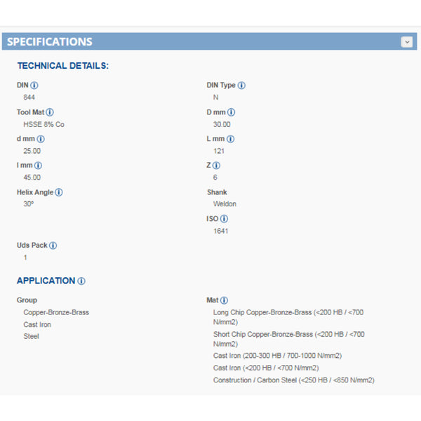R4600 أنديميل ثقب 6 ريشة 8 % كوبلت مقاس 30.0 مم