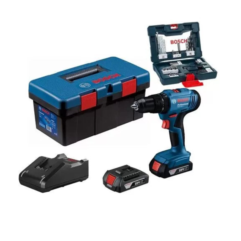 06019K91K2 GSB 183-LI  + fisherman box شنيور 2 بطاريه عاده ودقاق وفك وربط 18 فولت ماليزي 43 قطعه اكسسوار
