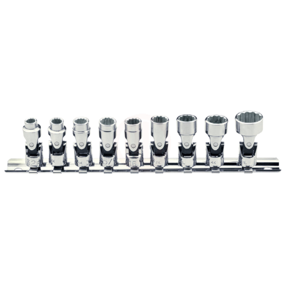 C02UA-RB09  9 Piece 1/4"  Drive 12-Point Jointed Socket Set- SAE