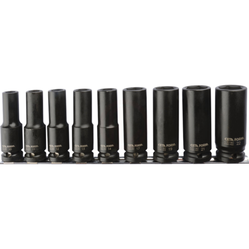 C64-RH09  9 Piece 1/2بوصة   Drive 6-Point Impact Deep Socket Set  On Metal Clip Rail