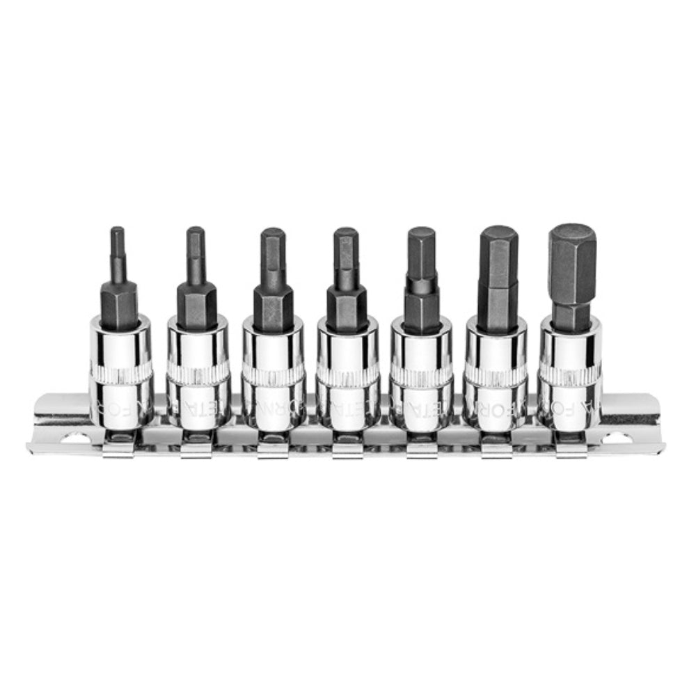 C08S-RHX7  7 Piece 1/4"  Drive Hexagon Socket Bit Set  on Metal Clip Rail