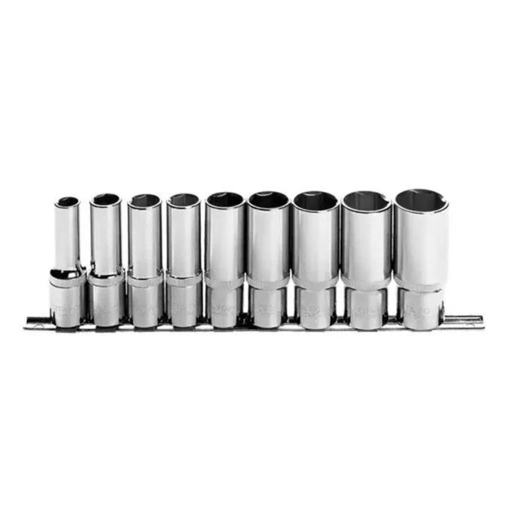 C24-RH09  9 Piece 1/2بوصة   Drive 6-Point Deep Socket Set  on Metal Clip Rail