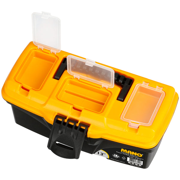 شنطة عدة بلاستيك بحوافظ علوية 13 بوصة مقاس 320×165×136 مم ماركة مانو صناعة تركي